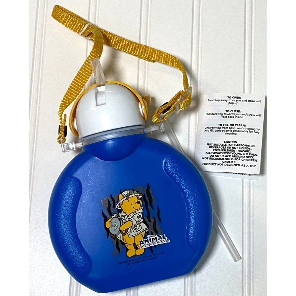 Disney Animal Kingdom Winnie The Pooh Blue Plastic Canteen Drink Sipper Cup